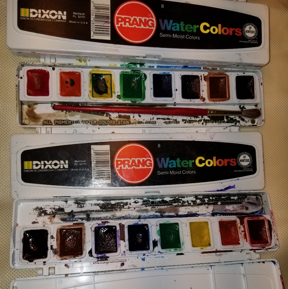 Prang  - Dixon ART Semi moist WATERCOLORS 8 colors pre owned PAINTS - LOT OF 2